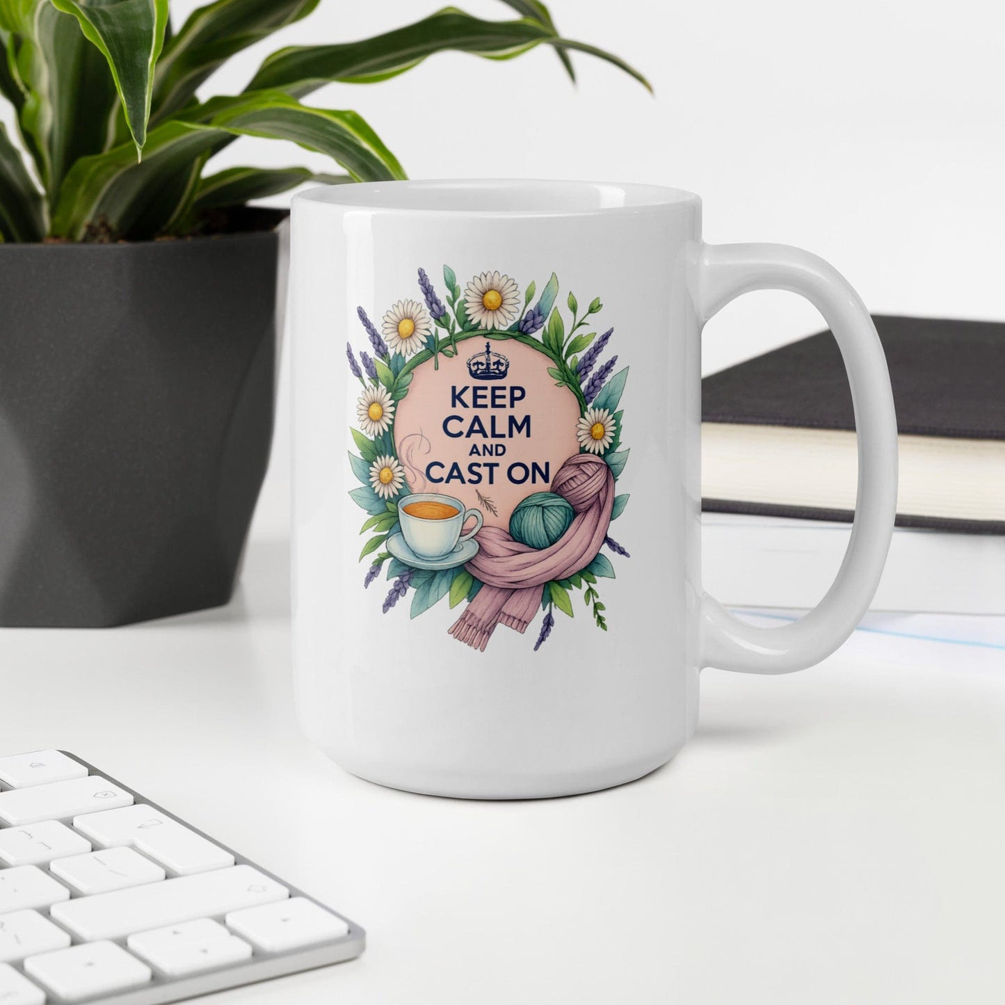 Keep Calm and Cast On Mug 15 oz