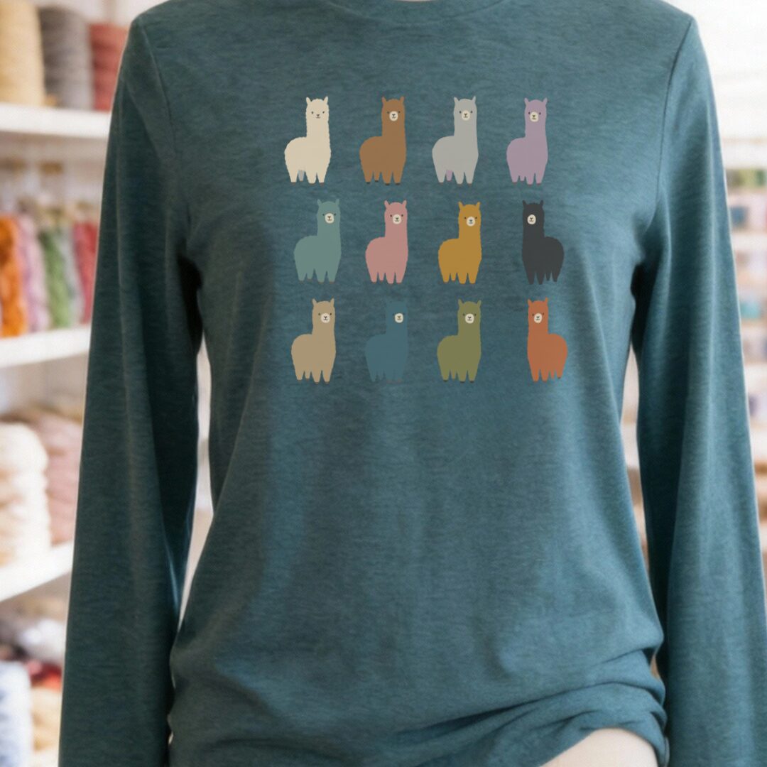 Alpacas Long Sleeve Tee Teal Blue t-shirt