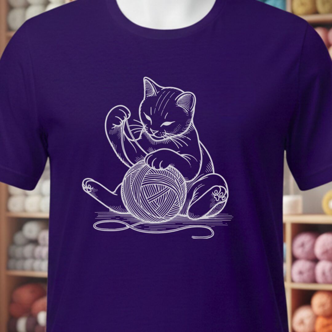 Cat Playing with Yarn T-Shirt Purple t-shirt