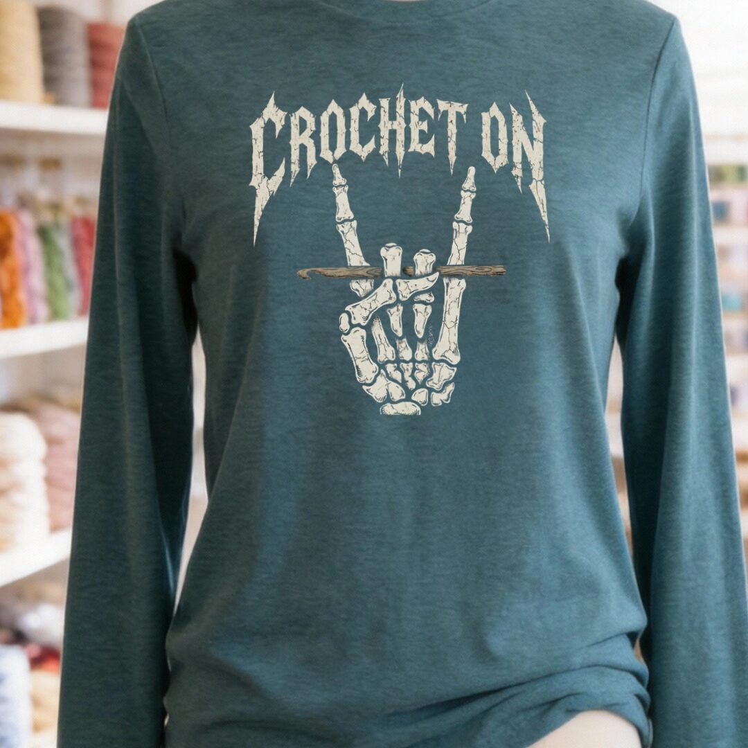 Crochet On Long Sleeve Tee Teal Blue t-shirt