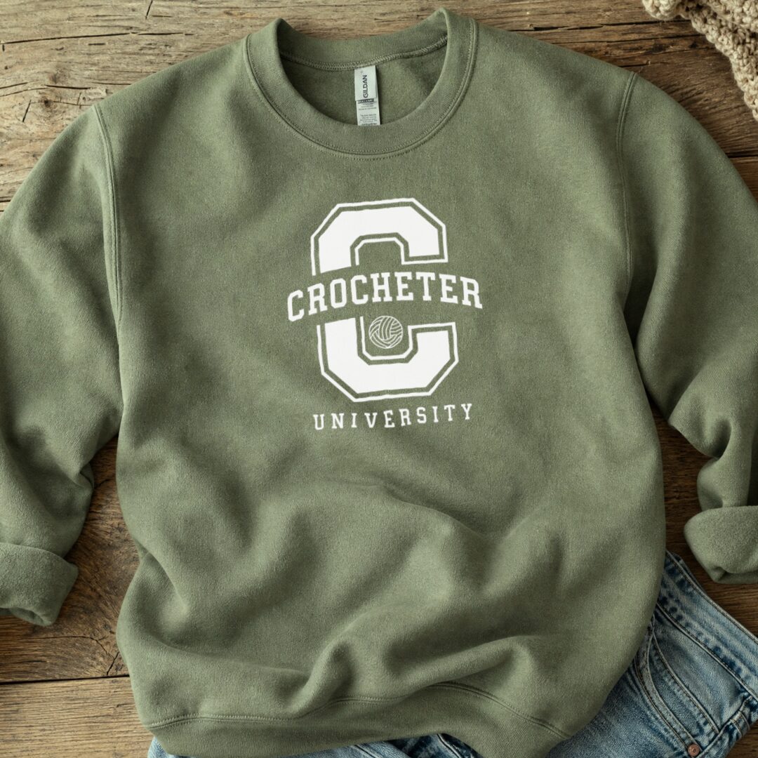 Crocheter University Sweatshirt Military Green t-shirt