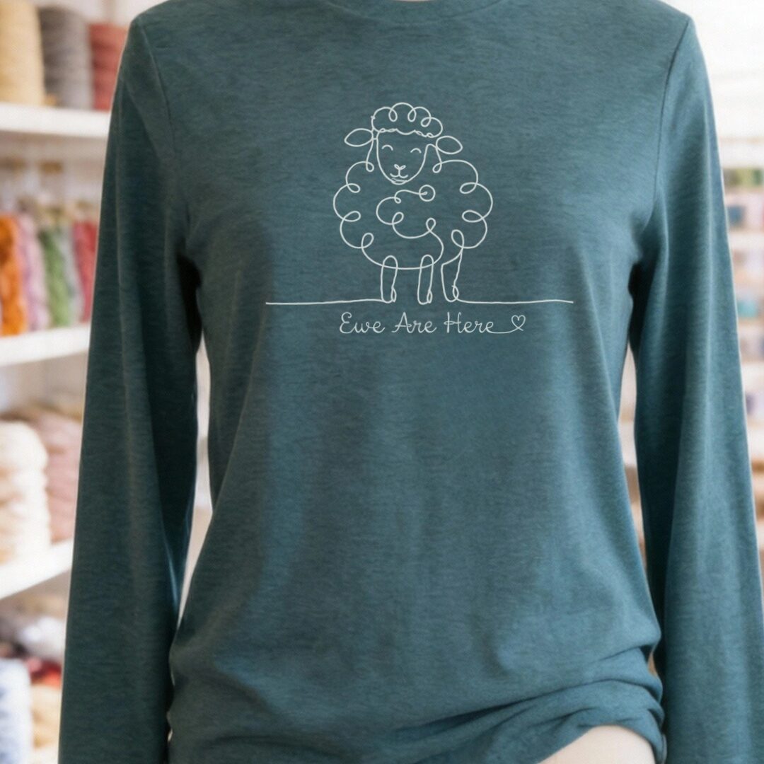 Ewe Are Here Long Sleeve Tee Teal Blue t-shirt