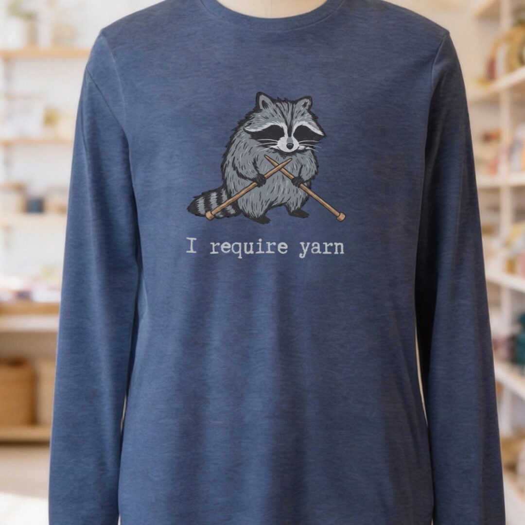 I Require Yarn Long Sleeve Tee Navy t-shirt