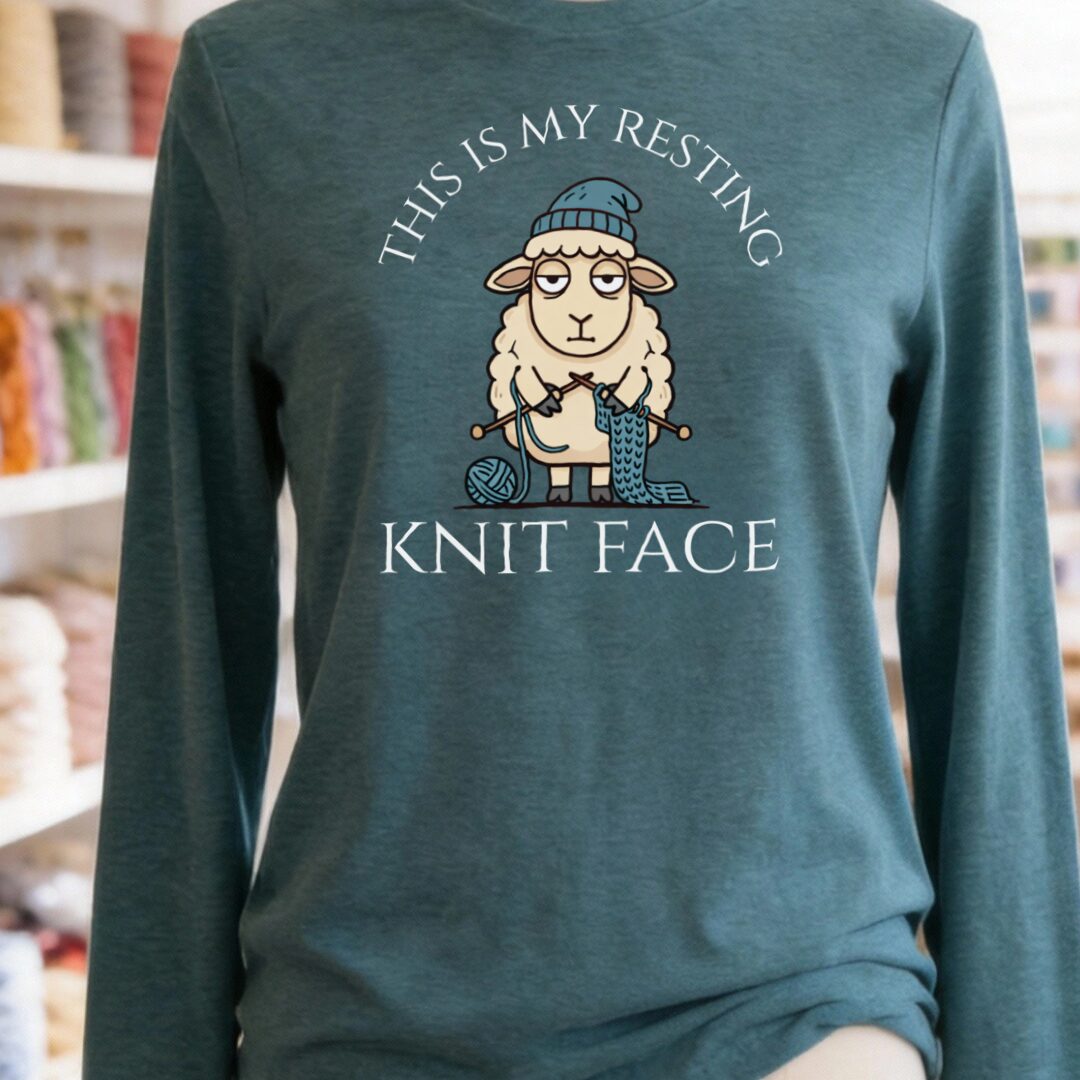 Knit Face Long Sleeve Tee Teal Blue t-shirt