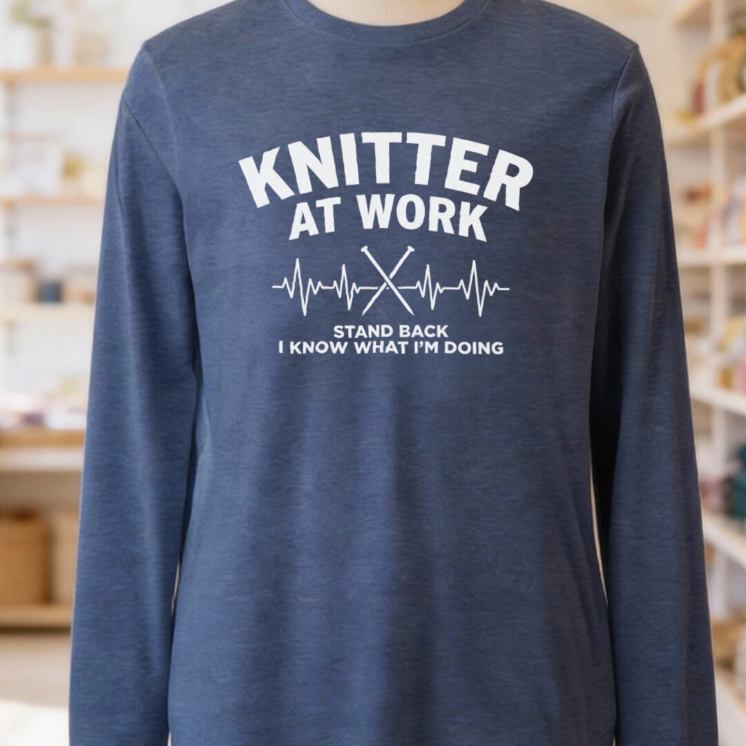 Knitter At Work Long Sleeve Tee Navy t-shirt