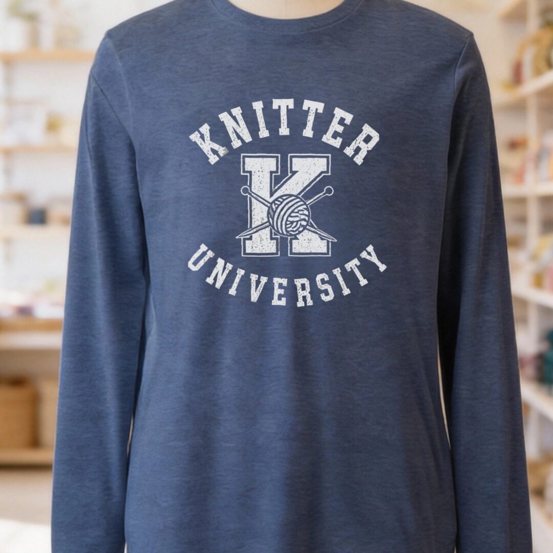 Knitter University Long Sleeve Tee Navy t-shirt