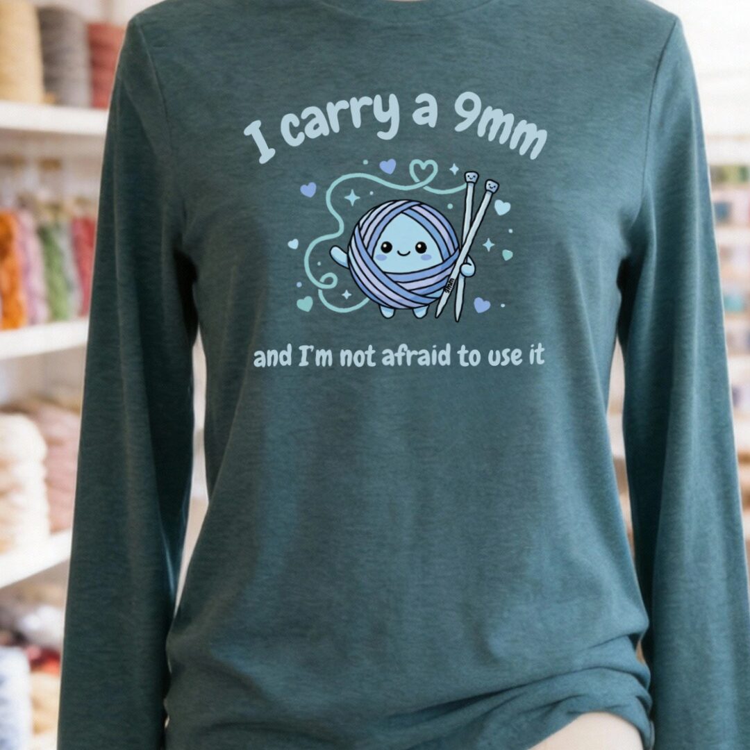 Knitting 9mm Long Sleeve Tee Teal Blue t-shirt
