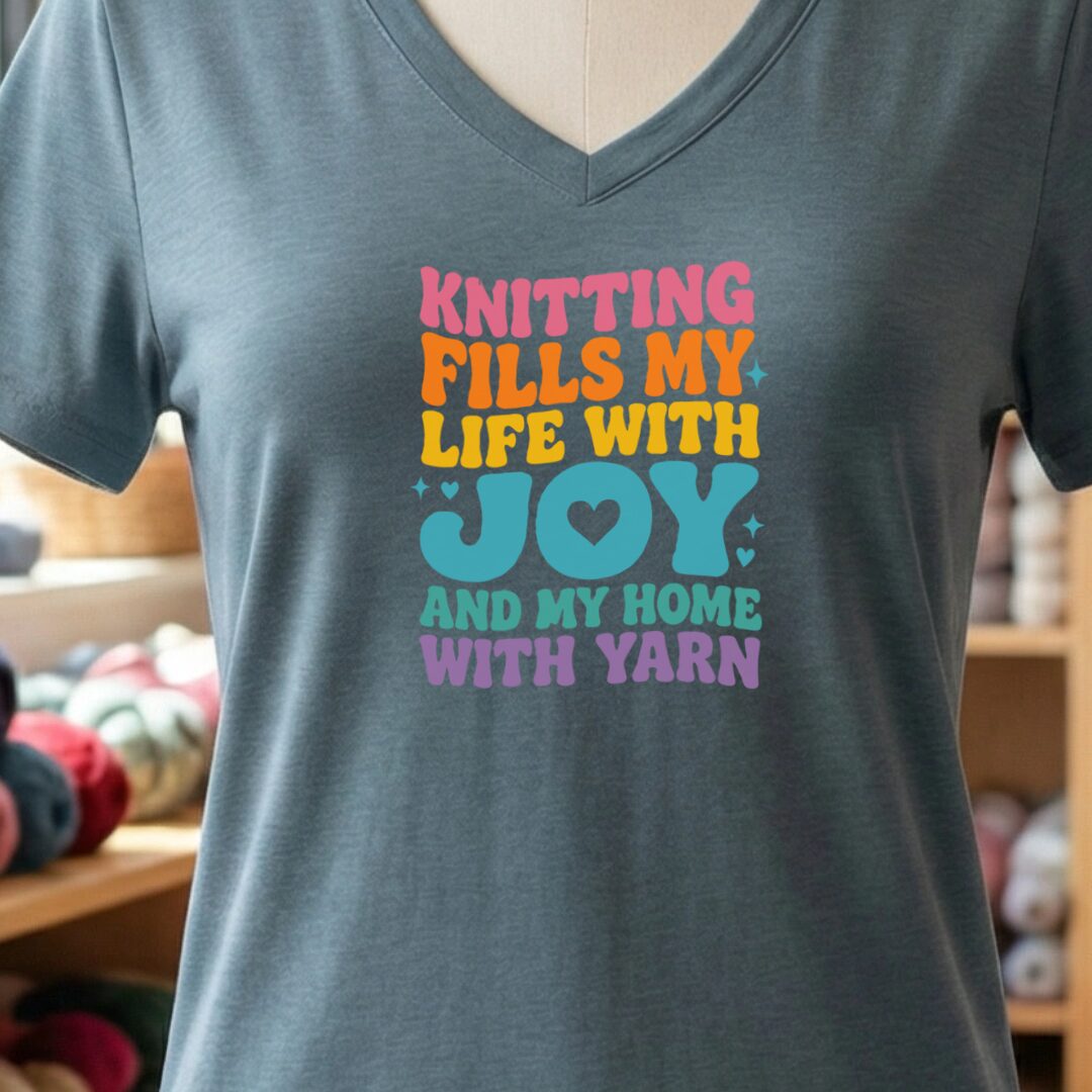 Knitting Fills My Life Retro V-Neck T-Shirt Slate t-shirt