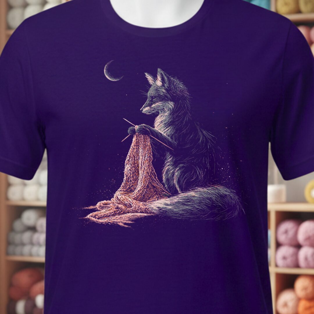 Knitting Fox Purple T-Shirt.jpg