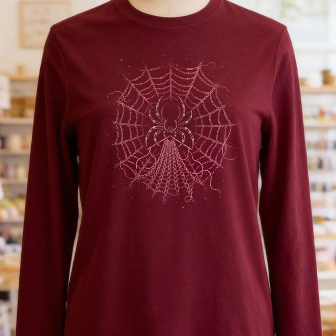 Knitting Spider Maroon Long Sleeve Tee.jpg