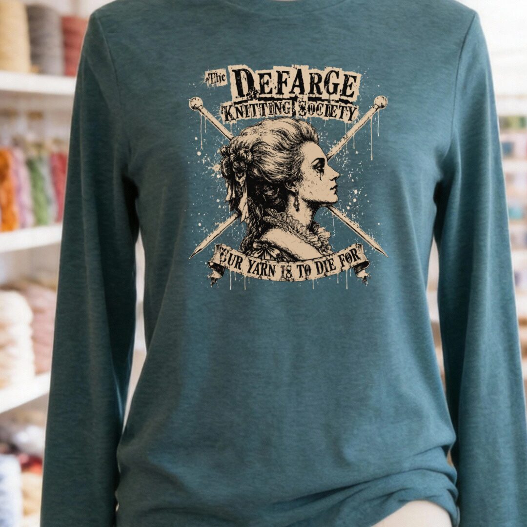 Madame Defarge Society Long Sleeve Tee Teal Blue t-shirt
