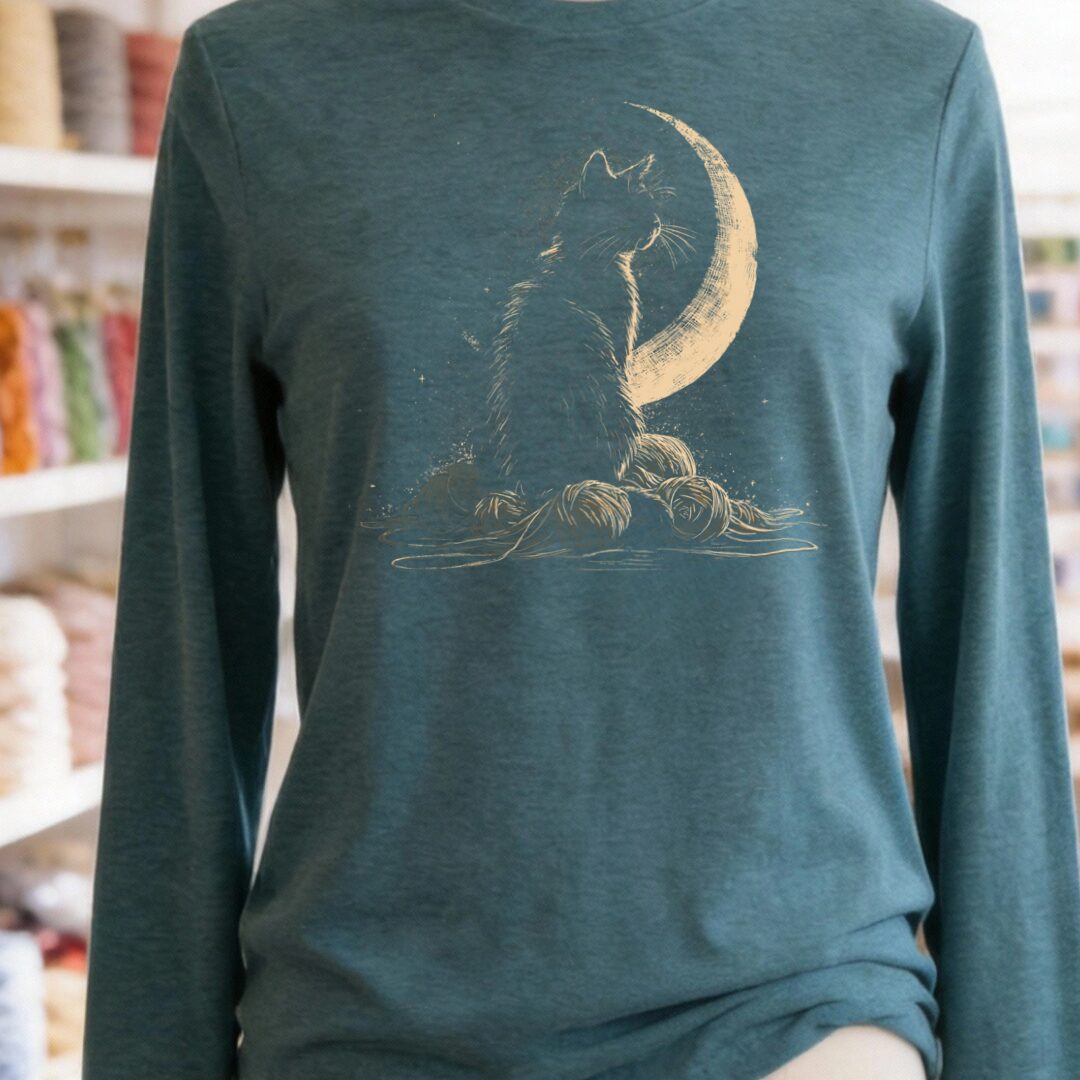 Moonlit Cat Teal Blue Long Sleeve Tee.jpg