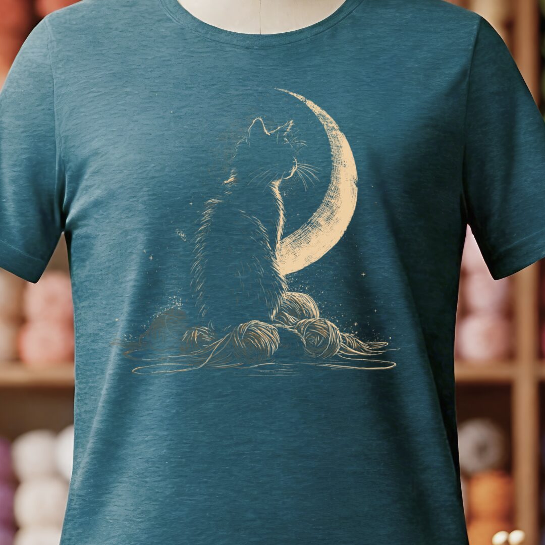 Moonlit Cat Teal Blue T-Shirt.jpg
