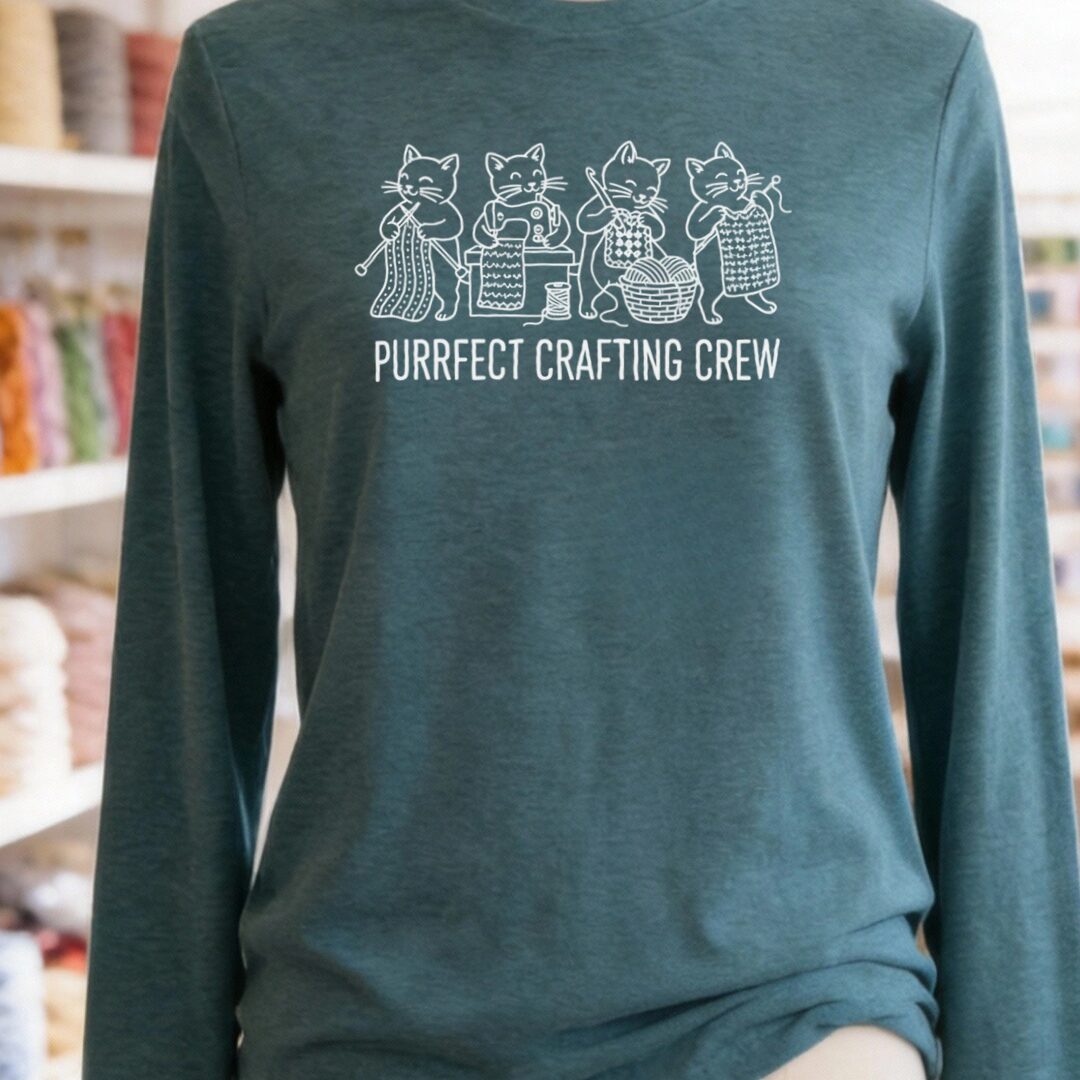 Purrfect Long Sleeve Tee Heather Deep Teal t-shirt