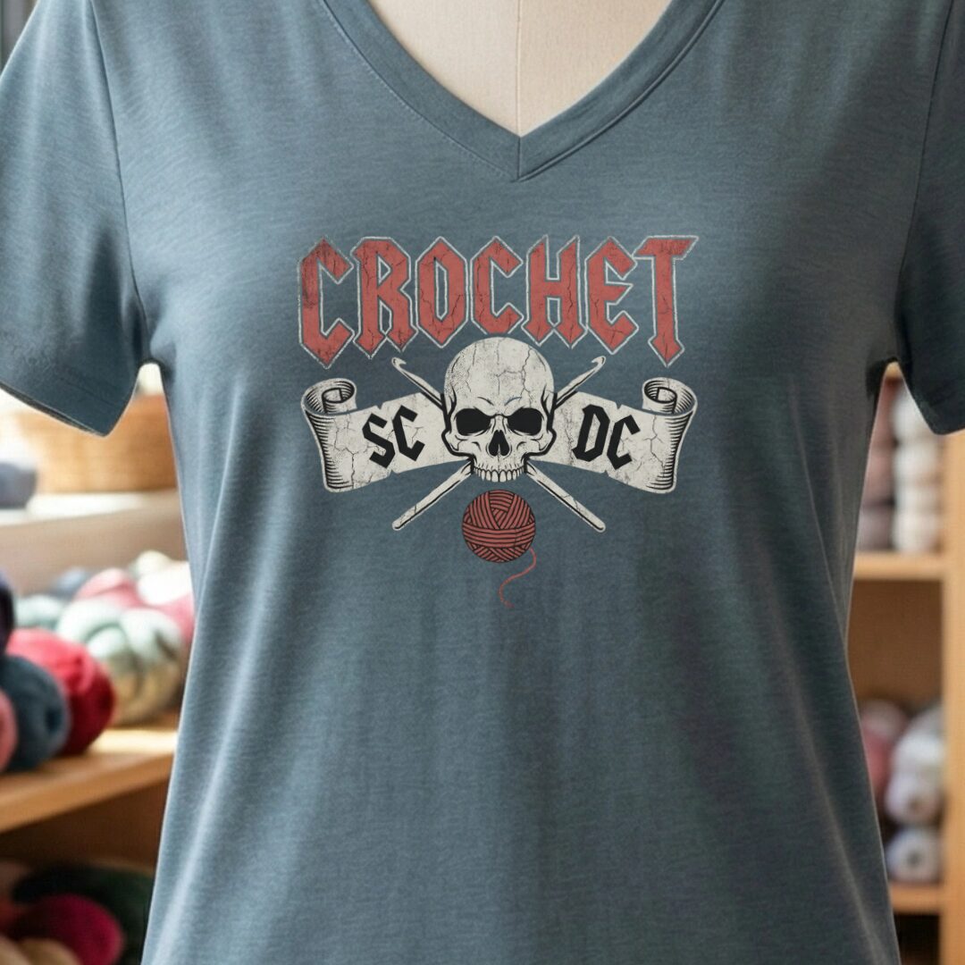 SC / DC Crochet Rock V-Neck T-Shirt Slate t-shirt