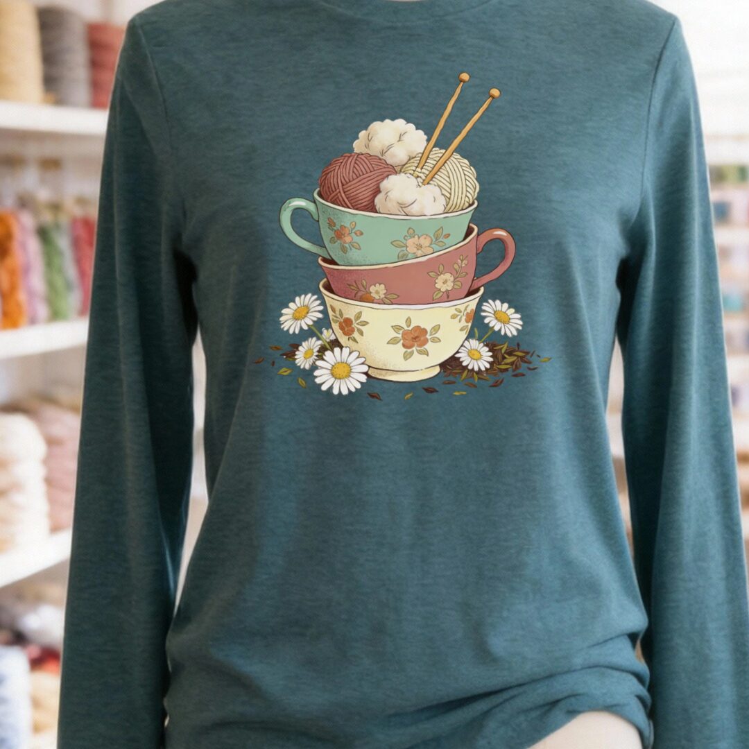 Sip 'n Stitch Long Sleeve Tee Heather Deep Teal t-shirt