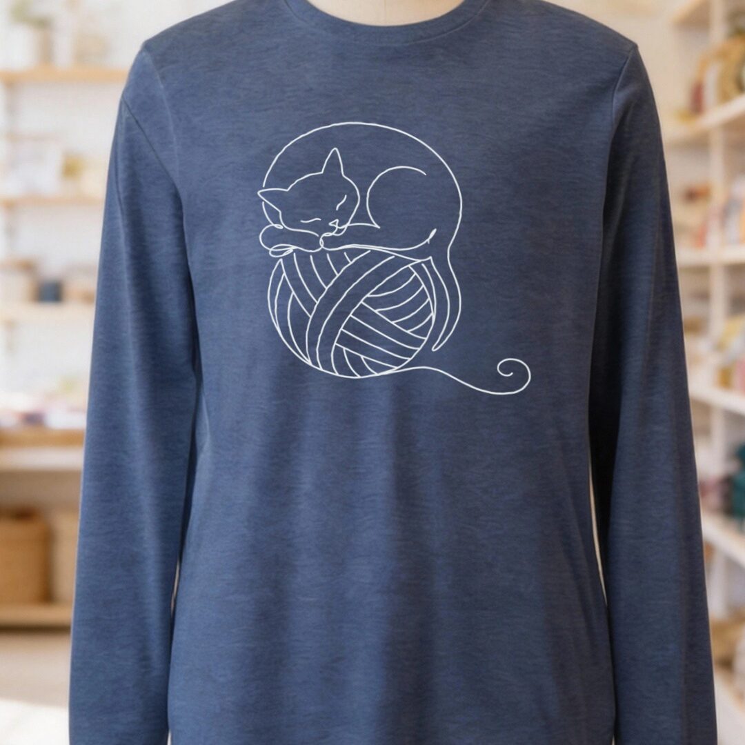 Sleepy Cat Long Sleeve Tee Navy t-shirt