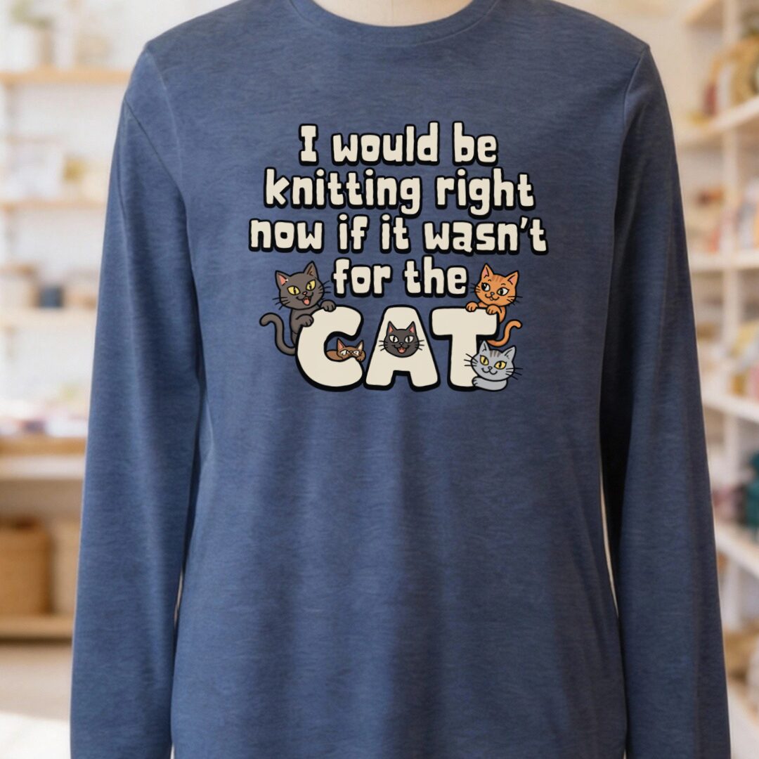 The Cat Stopped Me Long Sleeve Tee Navy t-shirt