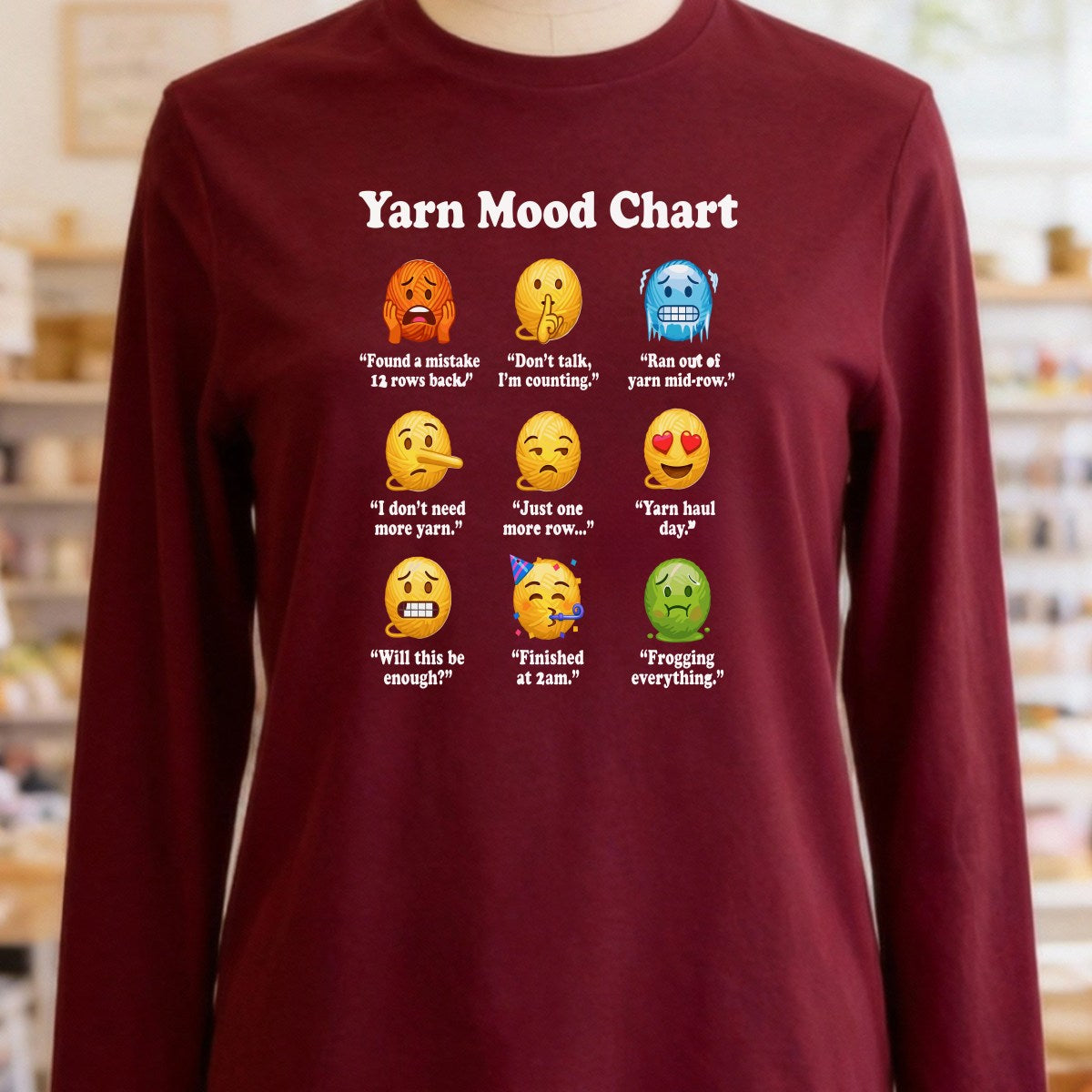 Yarn Emojis Maroon Long Sleeve Tee.jpg