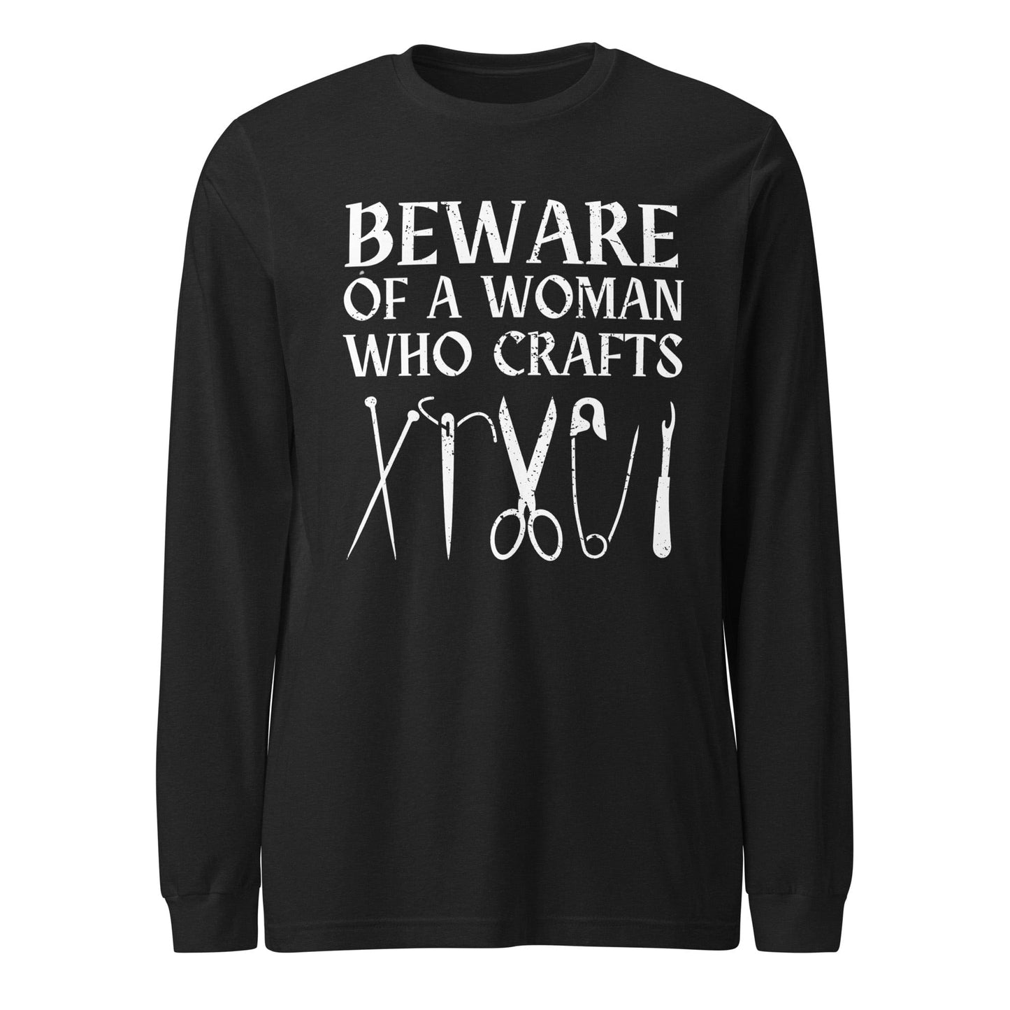 Beware of a woman who Crafts Long Sleeve Tee Black Heather / XS