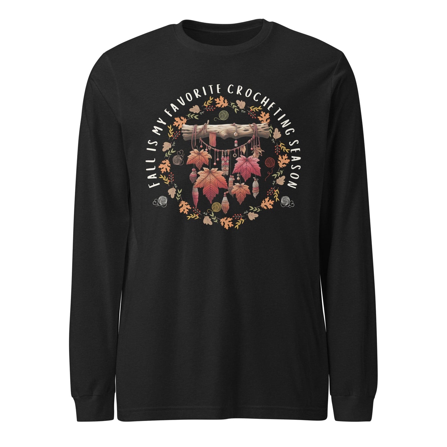 Fall is my Crocheting Season Long Sleeve Tee Black Heather / XS
