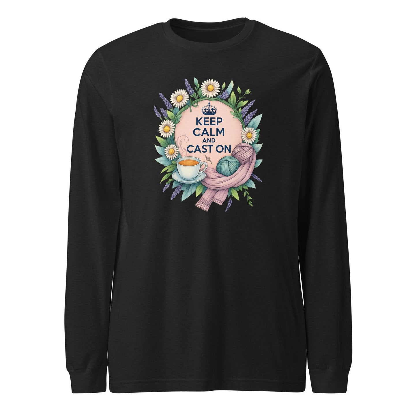 Keep Calm and Cast On Long Sleeve Tee Black Heather / XS