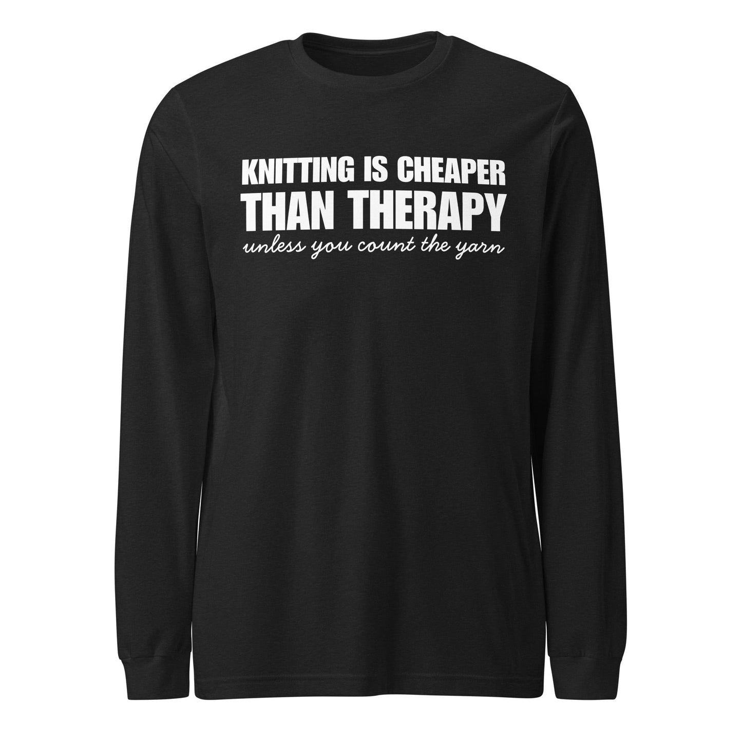 Knitting is Cheaper Long Sleeve Tee Black Heather / XS