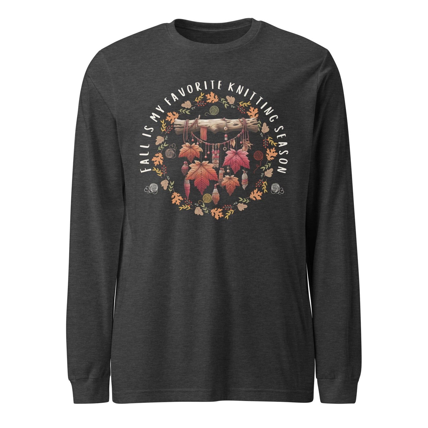 Fall is my Knitting Season Long Sleeve Tee Dark Grey Heather / XS