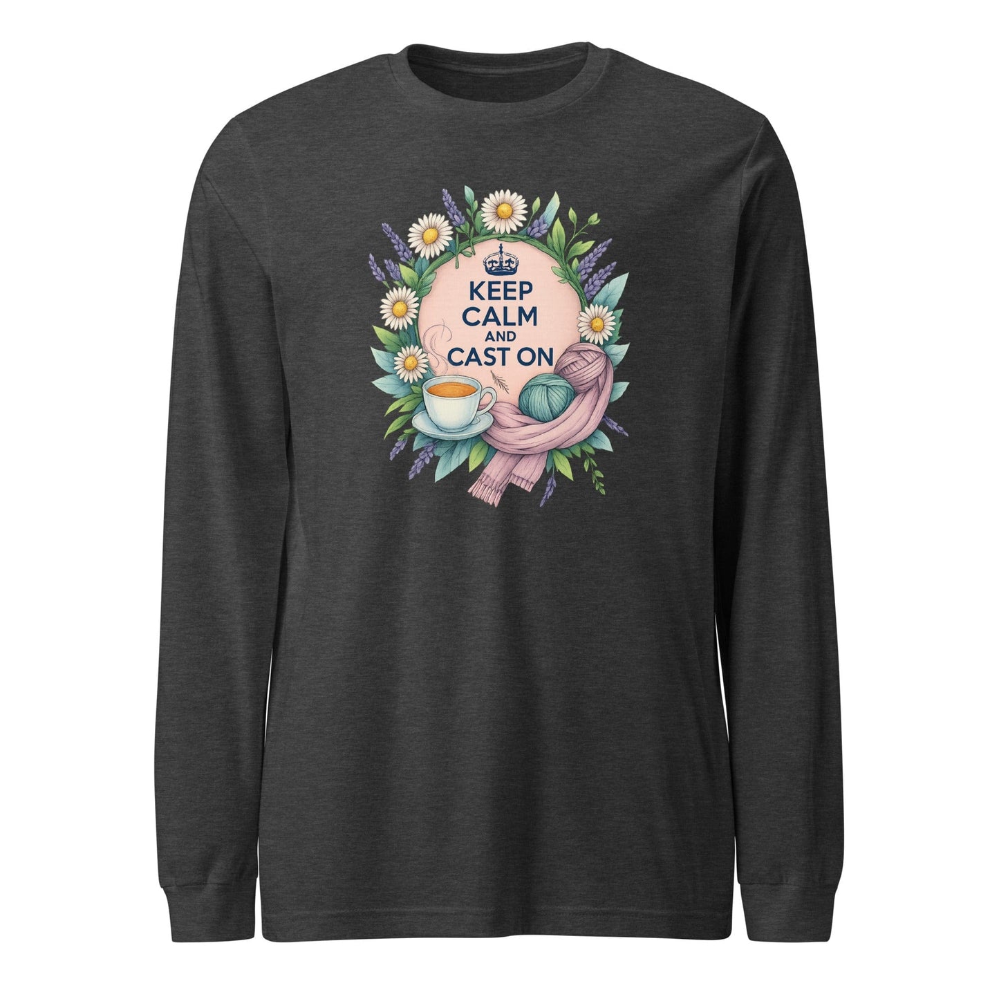 Keep Calm and Cast On Long Sleeve Tee Dark Grey Heather / XS