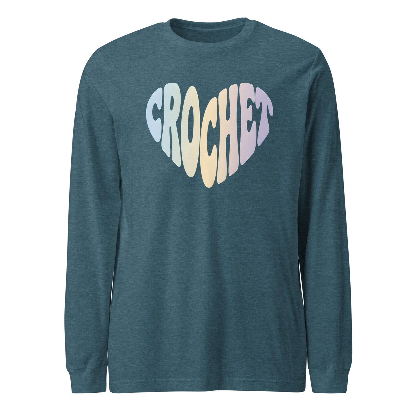 Pastel Crochet Heart Long Sleeve Tee Heather Deep Teal / S