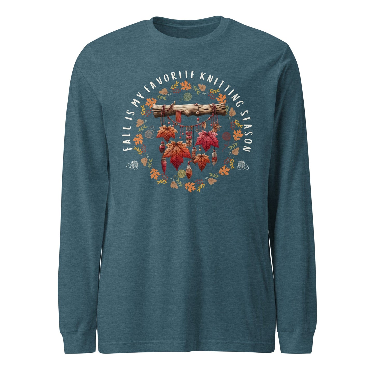 Fall is my Knitting Season Long Sleeve Tee Heather Deep Teal / XS