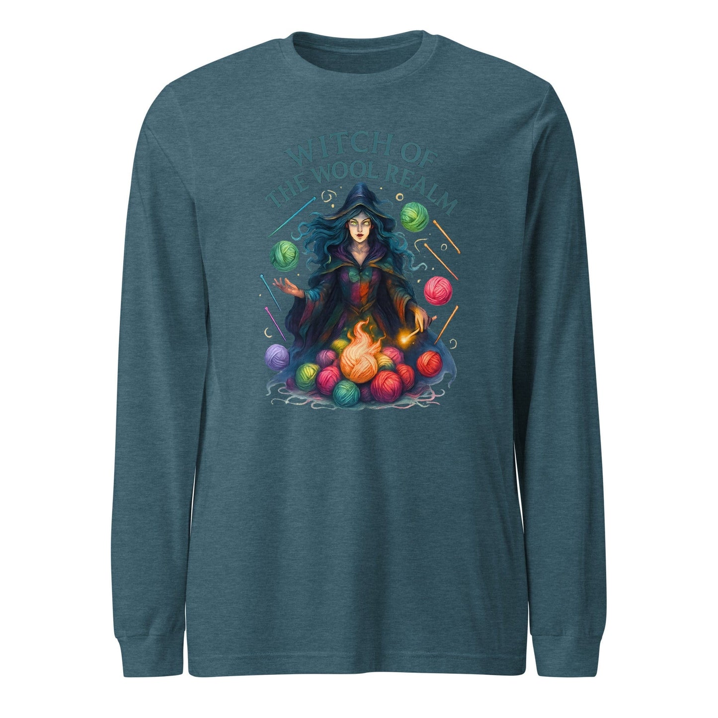 Fire Witch of the Wool Realm Long Sleeve Tee Heather Deep Teal / XS