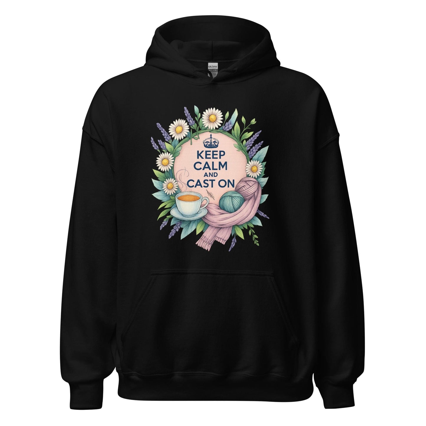 Keep Calm and Cast On Hoodie Black / S