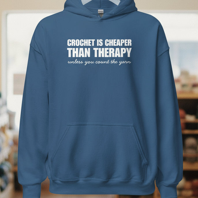 Crocheting is Cheaper Hoodie Indigo Blue / S