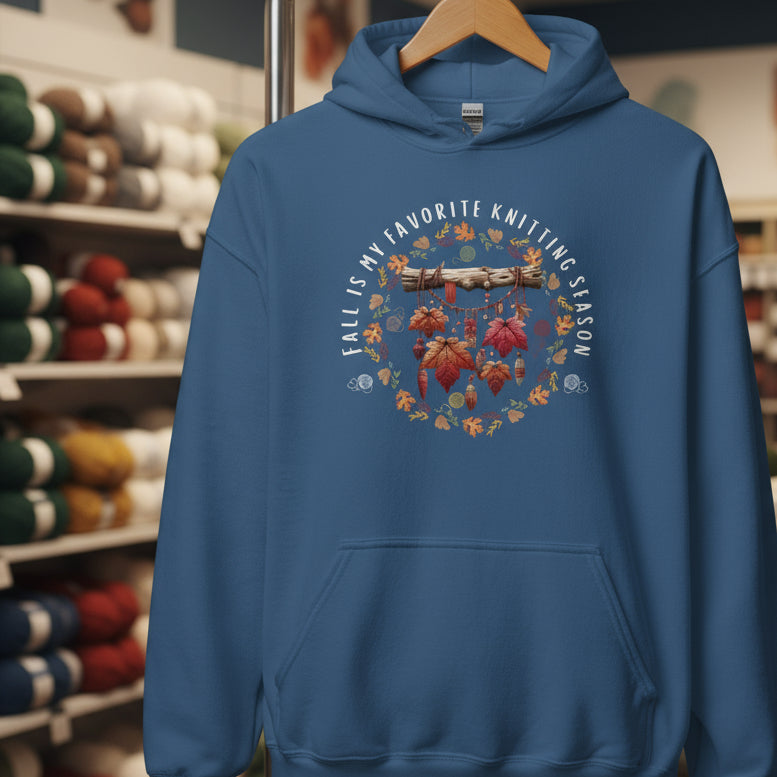 Fall is my Knitting Season Hoodie Indigo Blue / S