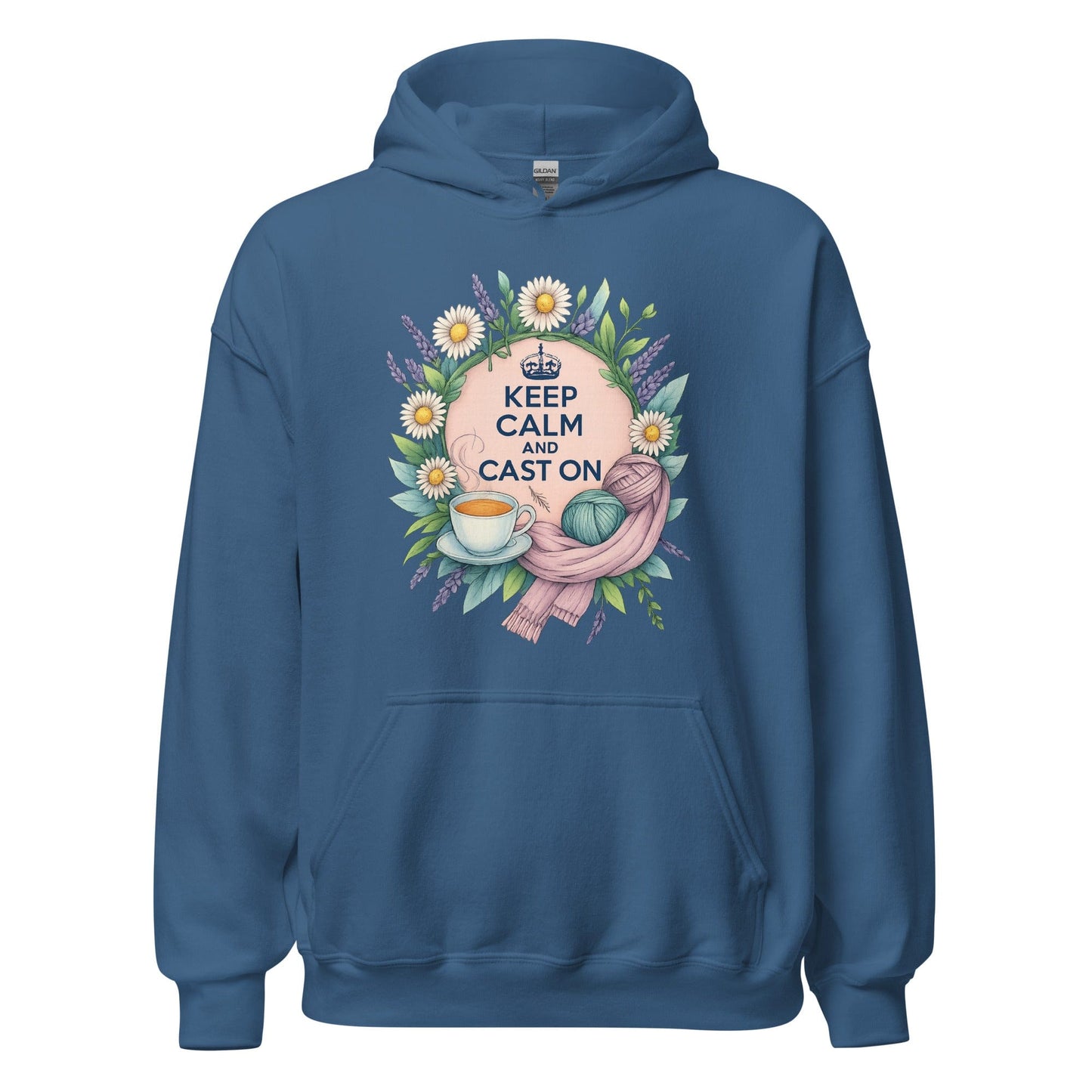 Keep Calm and Cast On Hoodie Indigo Blue / S