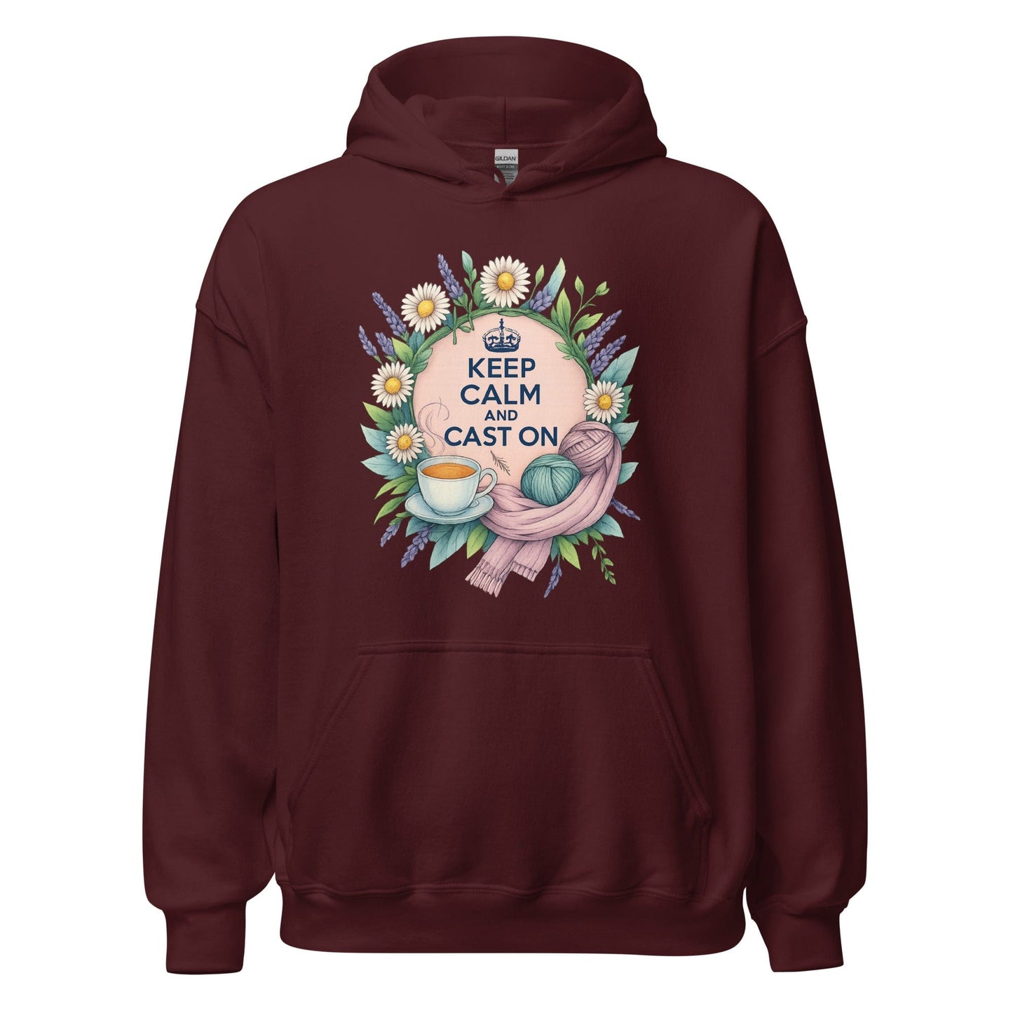 Keep Calm and Cast On Hoodie Maroon / S