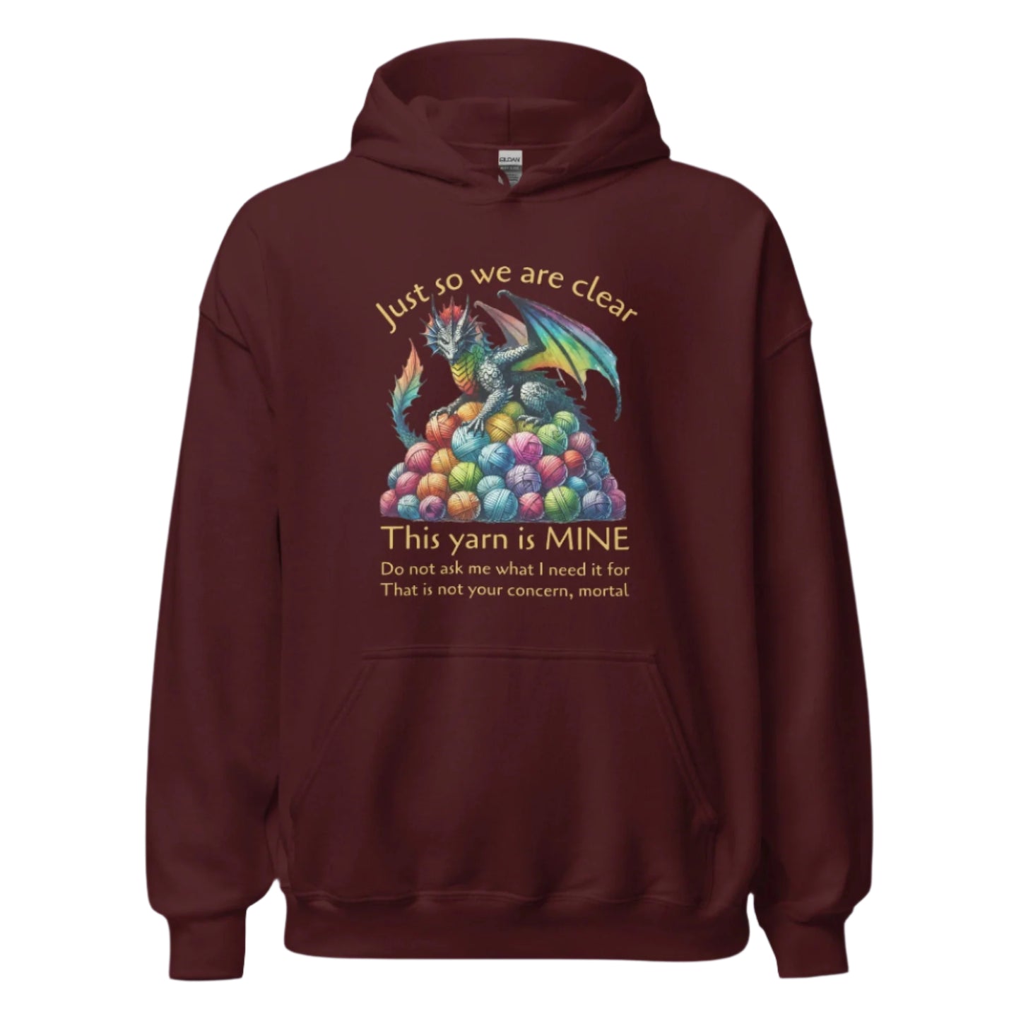 Yarn Dragon with slogan Hoodie Maroon / S