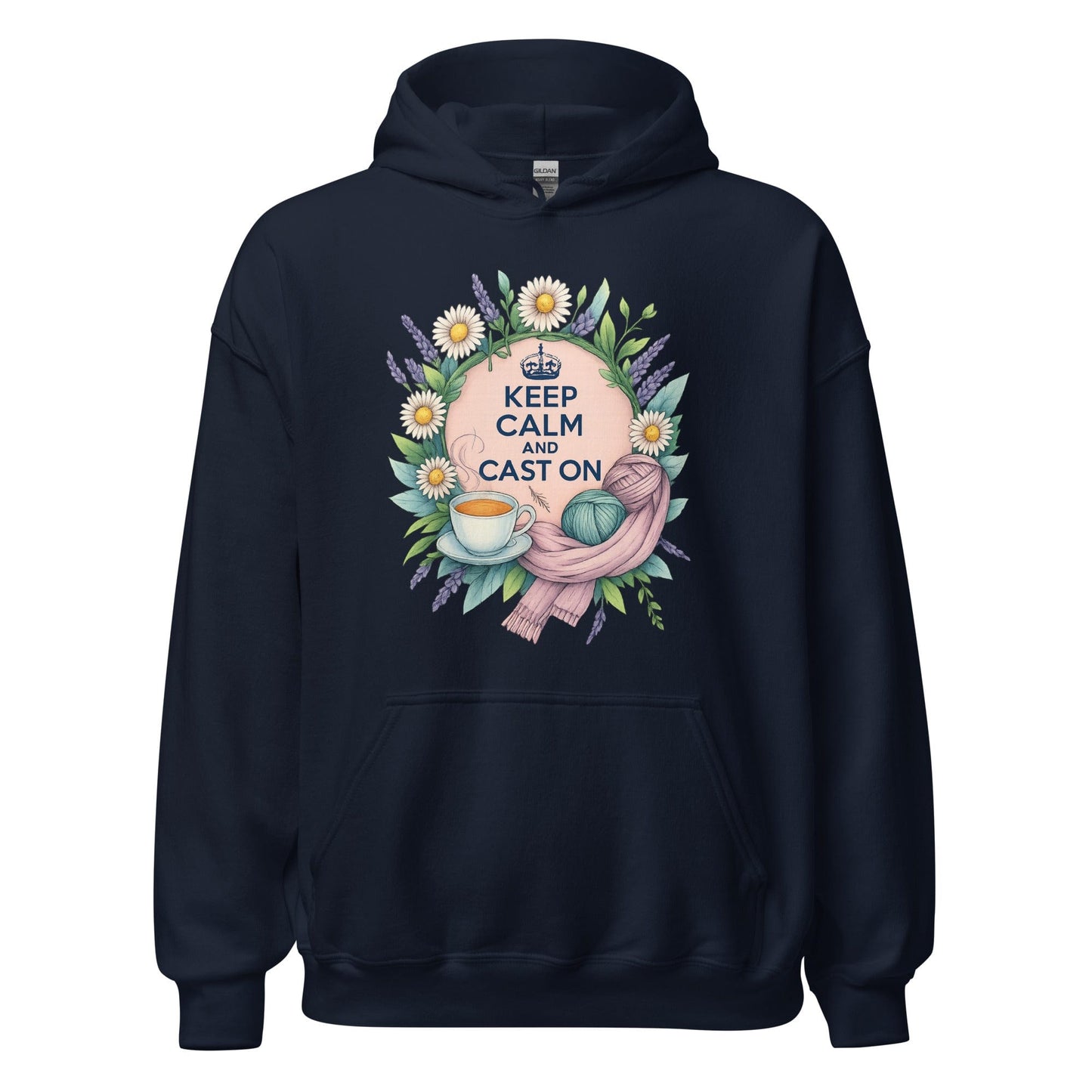 Keep Calm and Cast On Hoodie Navy / S