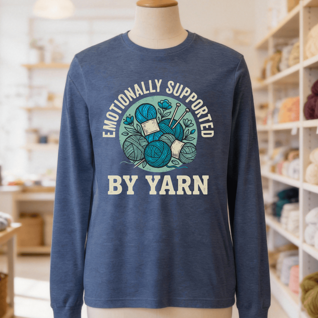 Emotionally Supported By Yarn Long Sleeve Tee Navy / S