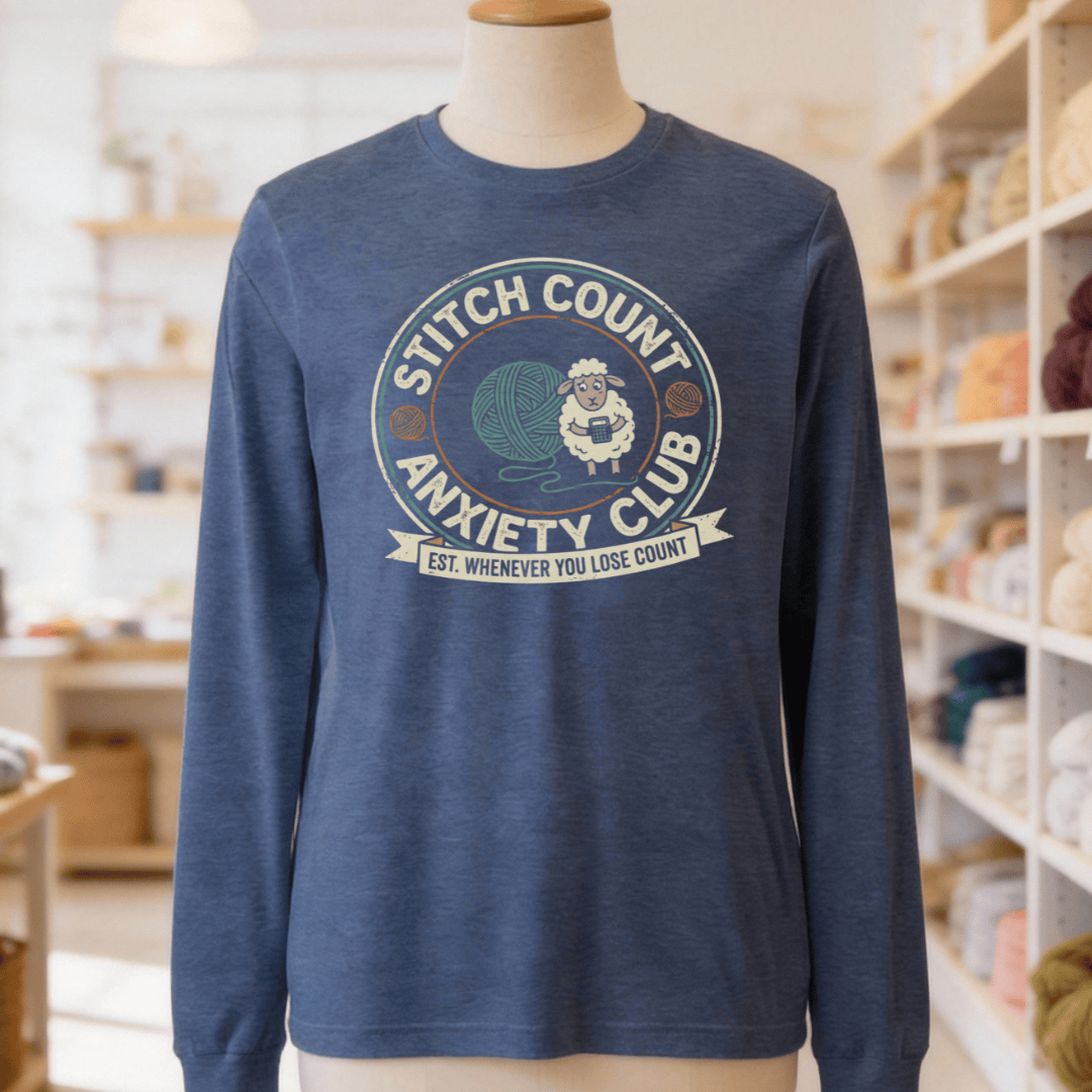 Stitch Count Anxiety Club Long Sleeve Tee Navy / S