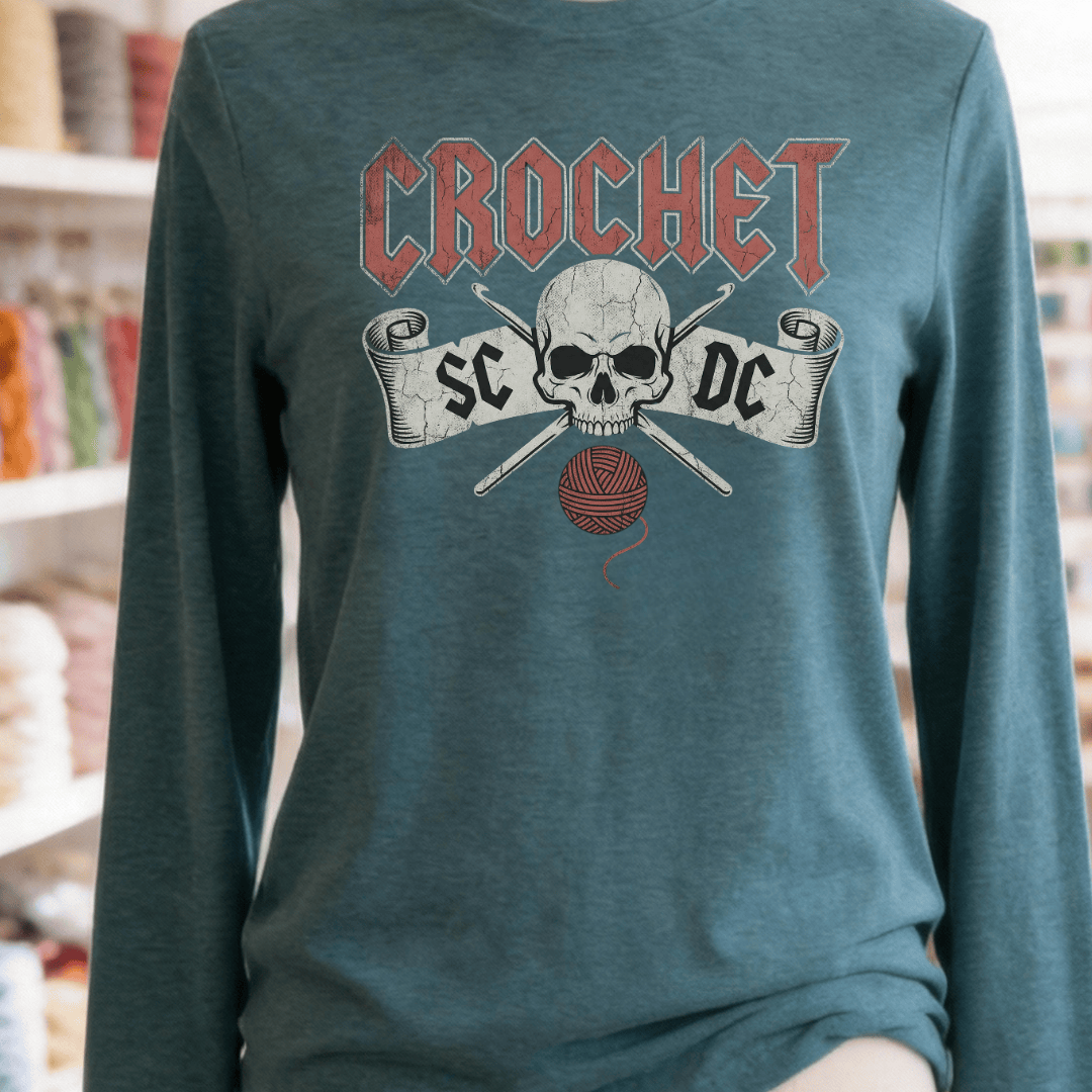 SC / DC Crochet Rock Long Sleeve Tee Teal / S