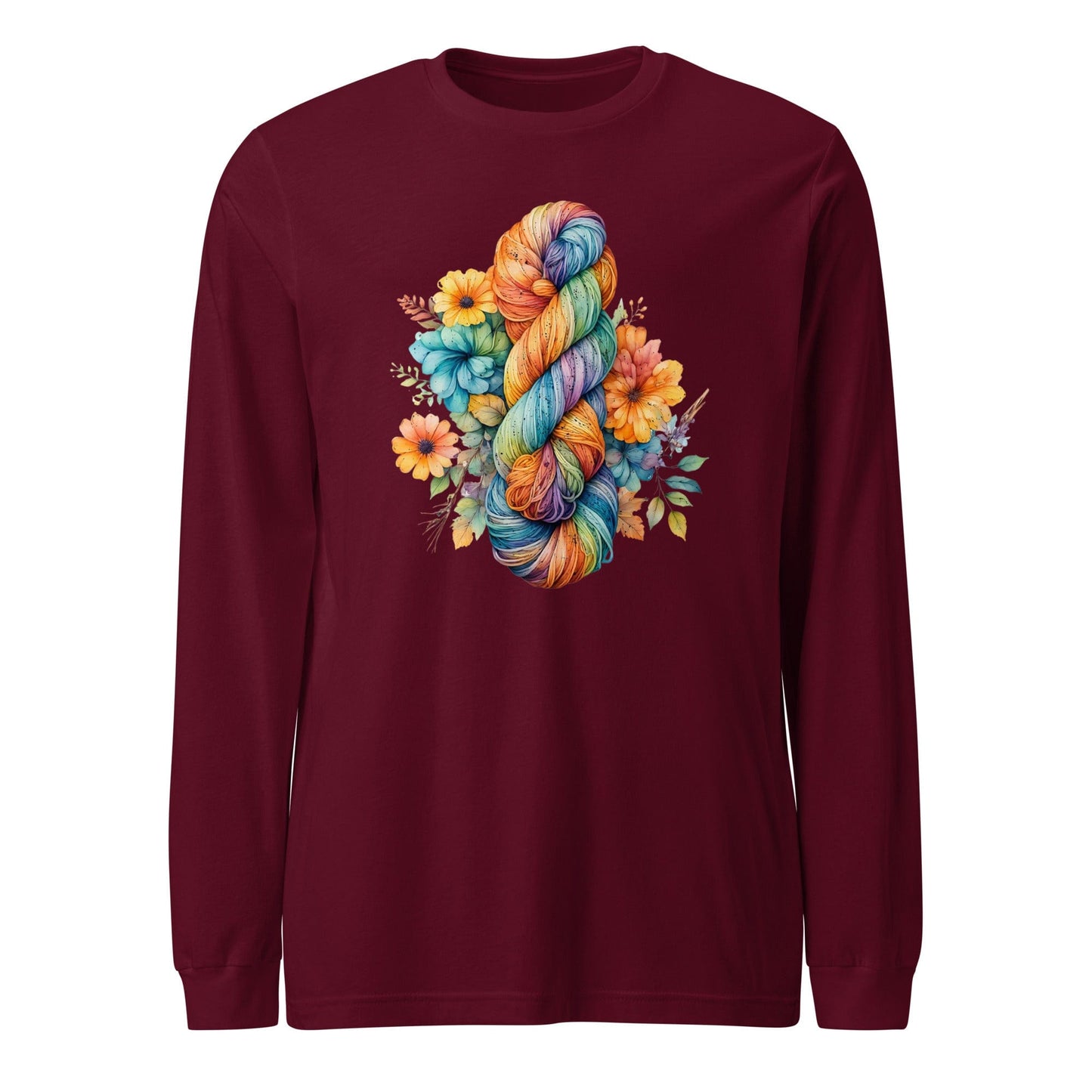 Floral Skein Long Sleeve Tee Maroon / XS