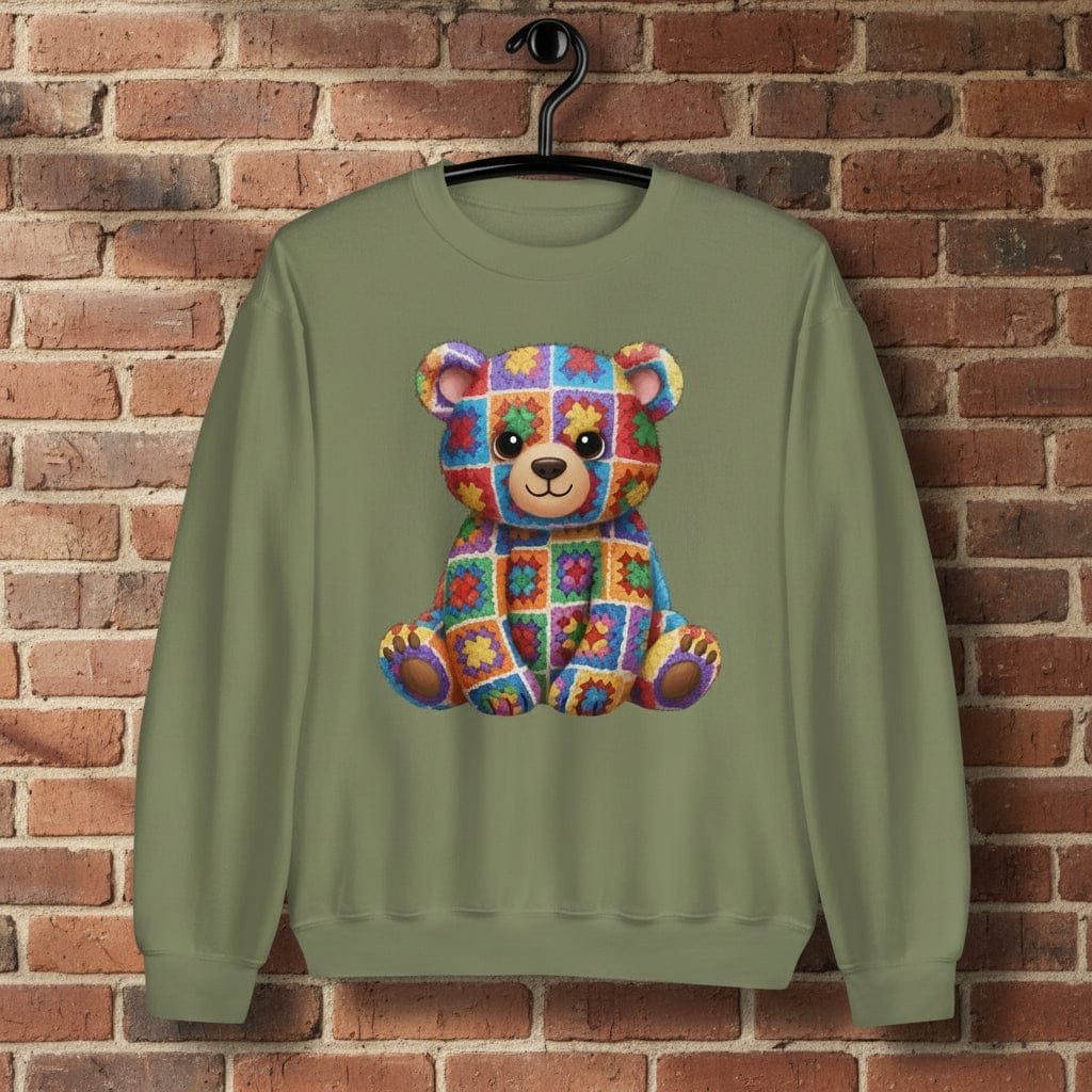 Crochet Bear Sweatshirt Military Green / S