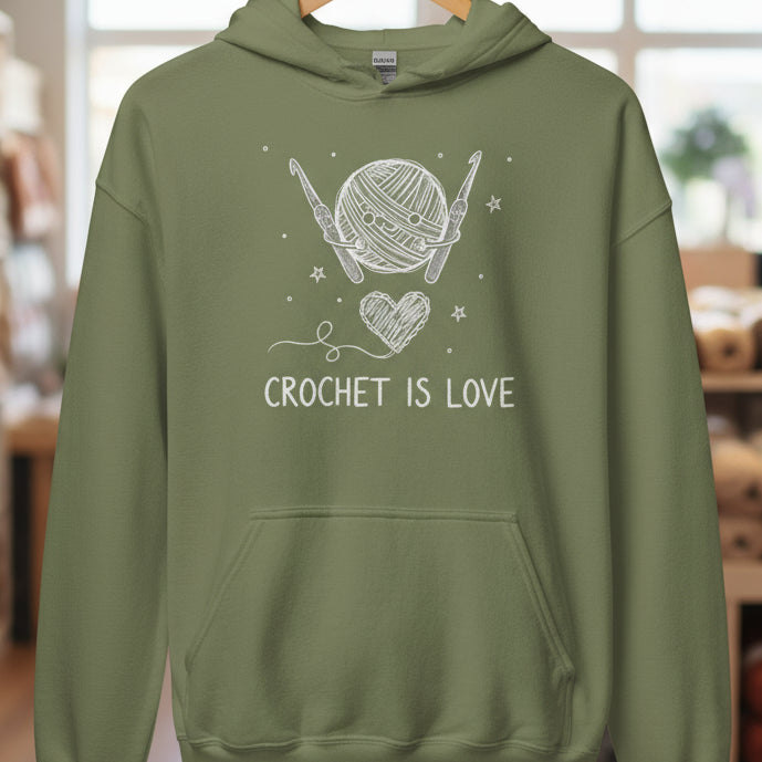 Crochet Is Love Hoodie Military Green / S