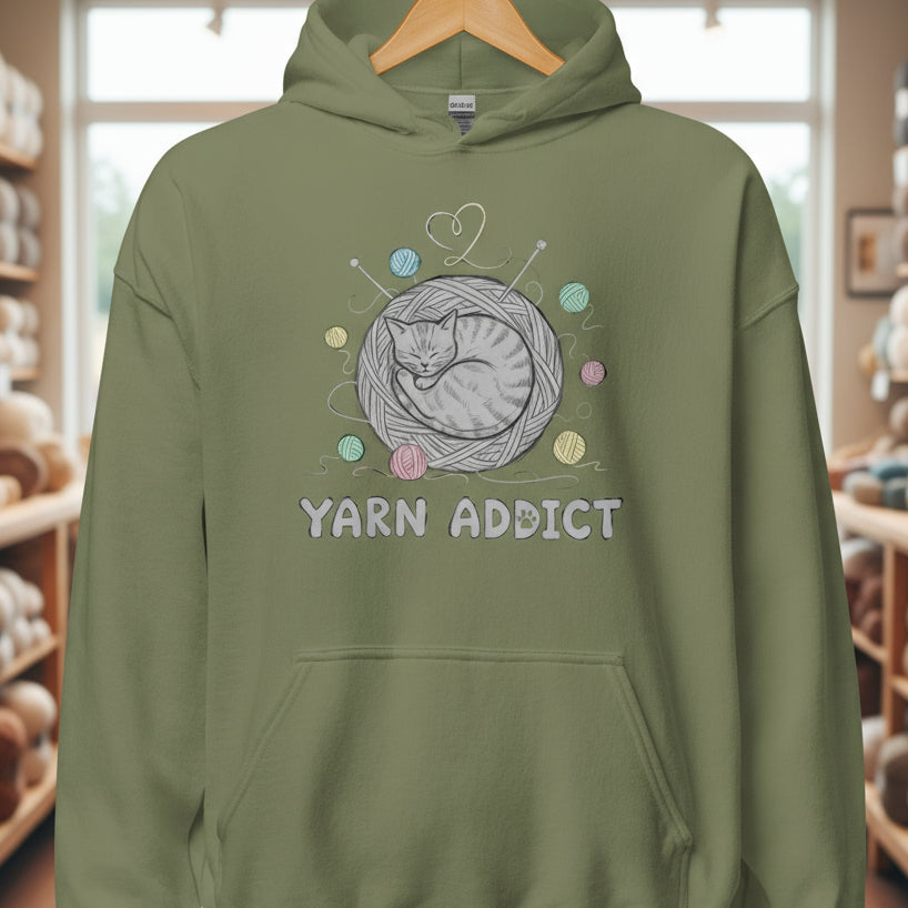 Yarn Addict Sketch Hoodie Military Green / S