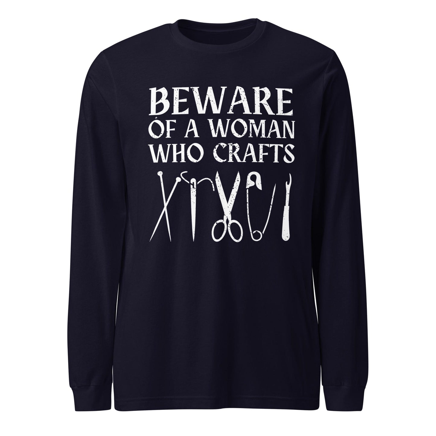 Beware of a woman who Crafts Long Sleeve Tee Navy / XS