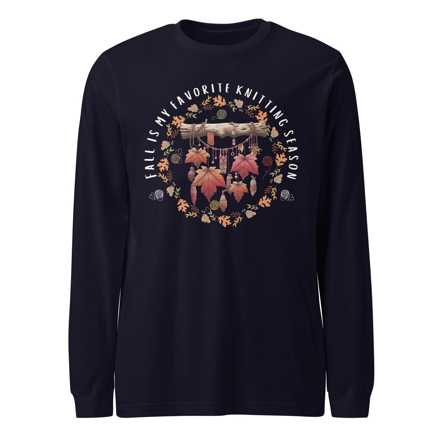 Fall is my Knitting Season Long Sleeve Tee Navy / XS