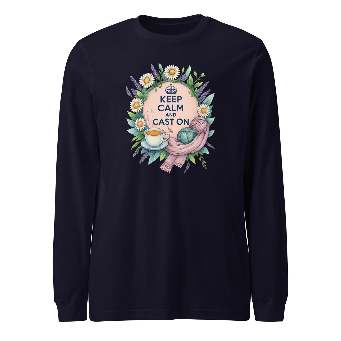 Keep Calm and Cast On Long Sleeve Tee Navy / XS
