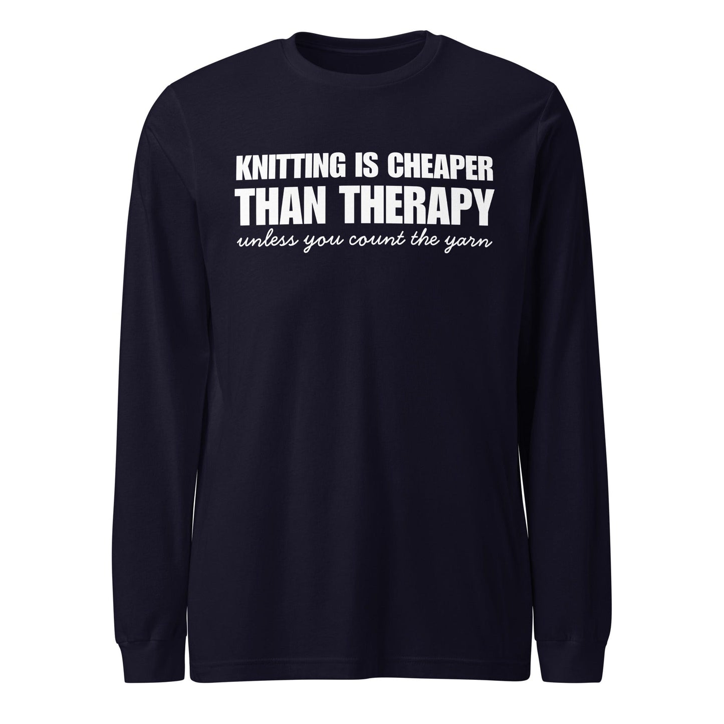 Knitting is Cheaper Long Sleeve Tee Navy / XS
